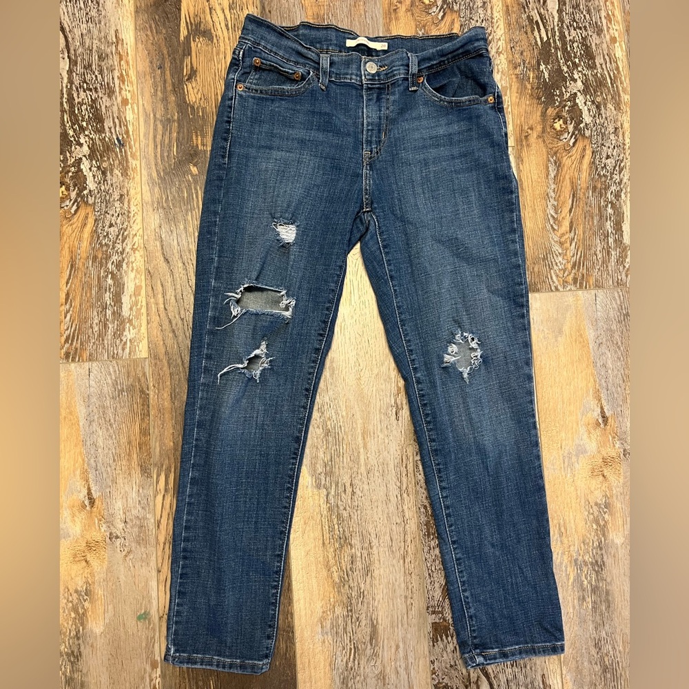 Levi's Blue Boyfriend Distressed Ripped Denim Jeans Size 28 - Picture 2 of 14